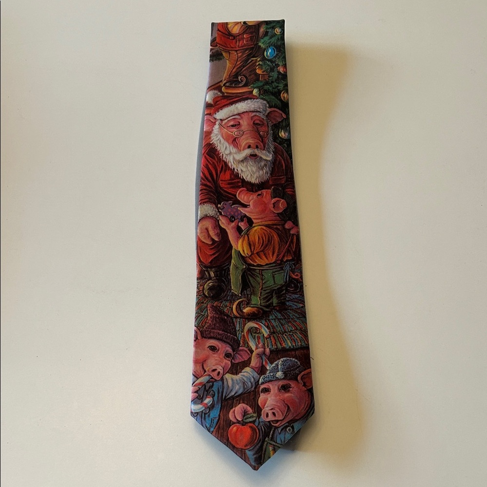 Vintage Ralph Marlin “Santa Hog” Santa and Pig Christmas Holiday Tie 1992 90s